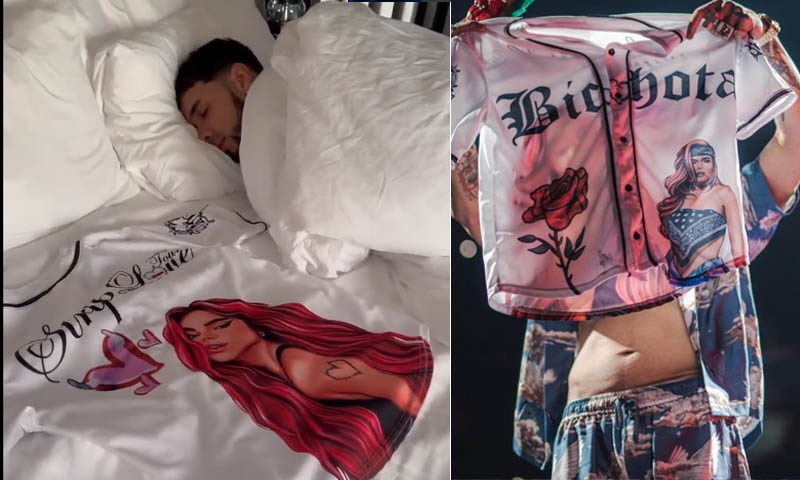 Anuel AA alborota las redes durmiendo junto a una camiseta con foto de Karol  G
